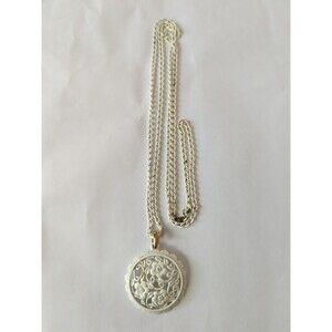 Necklace Floral Open Work White Enamel Pendant Necklace White Chain 33"